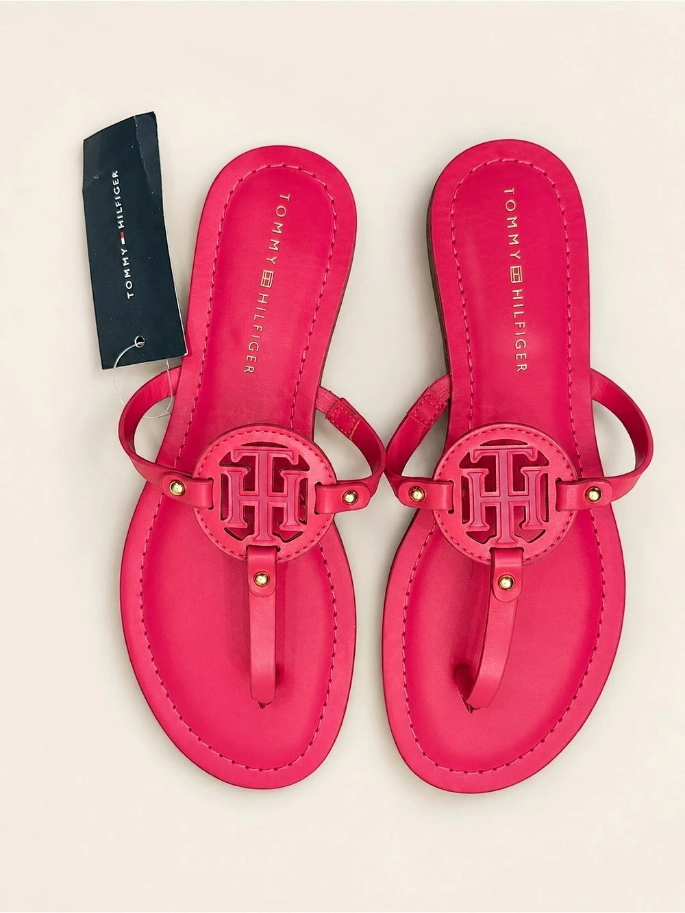 Tommy Hilfiger Litzy Pink Logo Thong Sandals – Size 7.5 M